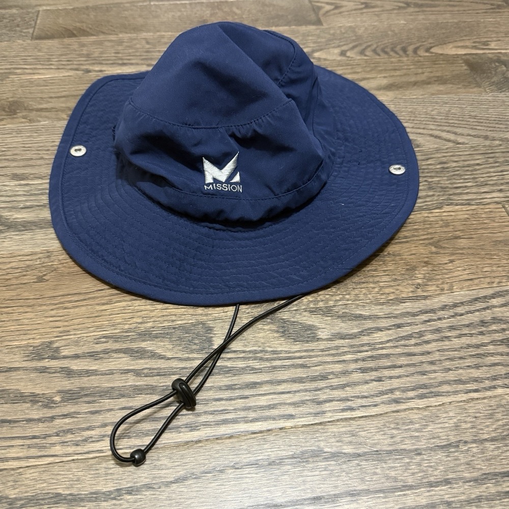 Mission Cooling Bucket‎ Hat UPF 50 Wide Brim Drawstring Foldable Travel Blue